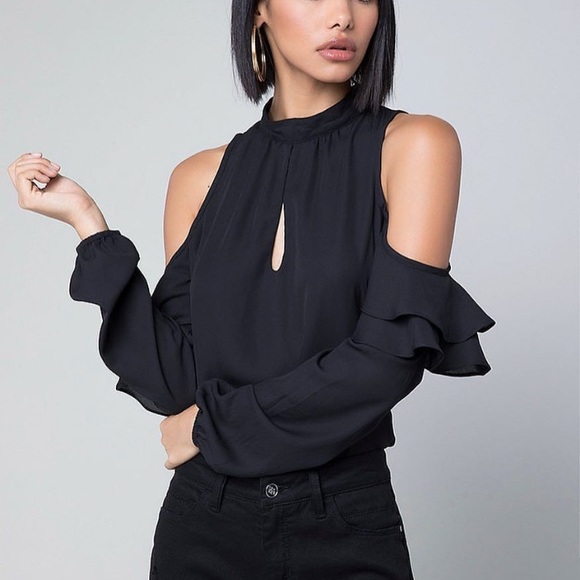 bebe Tops - Bebe Donna Double Ruffle Top Black size Medium